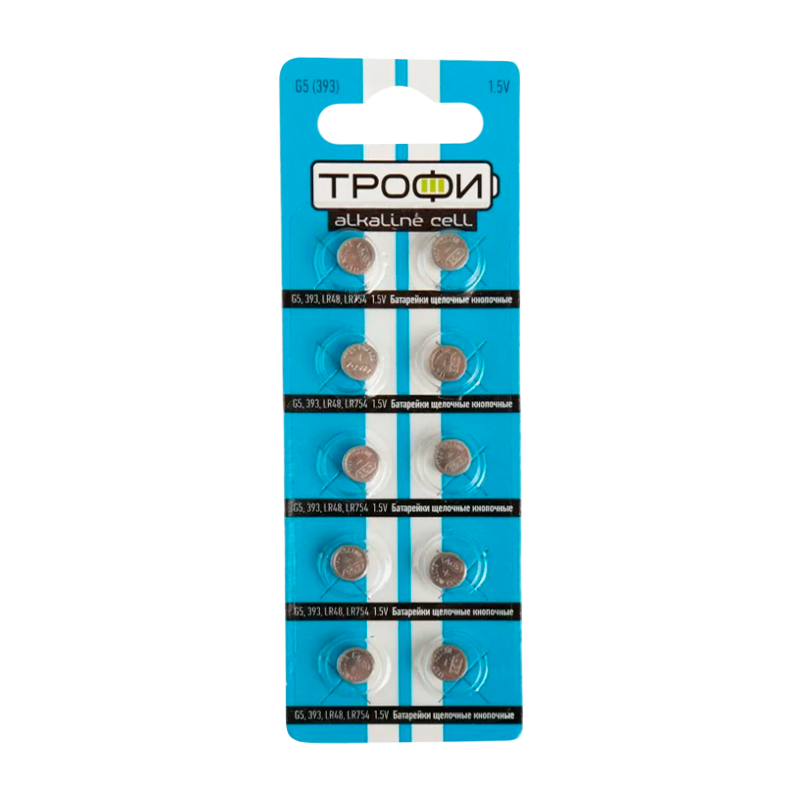 Батарейка Трофи G5/LR754/LR48/393A/193 BL10 Alkaline 1.55V (10/200/1600)