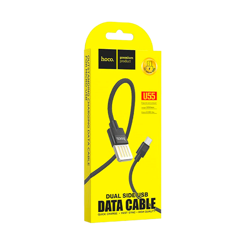 Кабель HOCO U55 USB (m)-microUSB (m) 1.2м 2.4A нейлон черный (1/25/250)