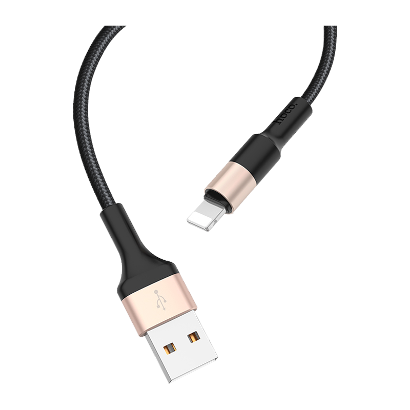 Кабель HOCO X26 USB (m)-Lightning (m) 1.0м 2.0A нейлон черный золотой (1/30/300)