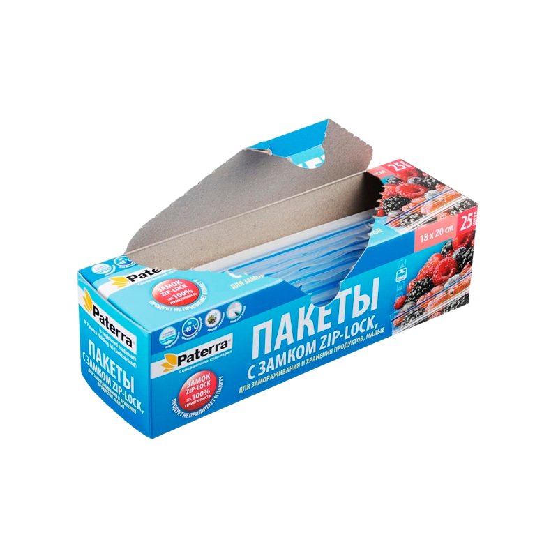 Пакет для заморозки Paterra 20см x 18см ПВД 40мкм с замком 25шт. (1/24)
