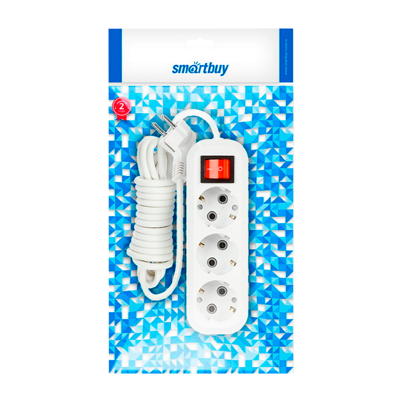 Удлинитель Smartbuy 3р.С/З 16A 5.0м с выкл. ПВС 3x1мм² белый (1/40)