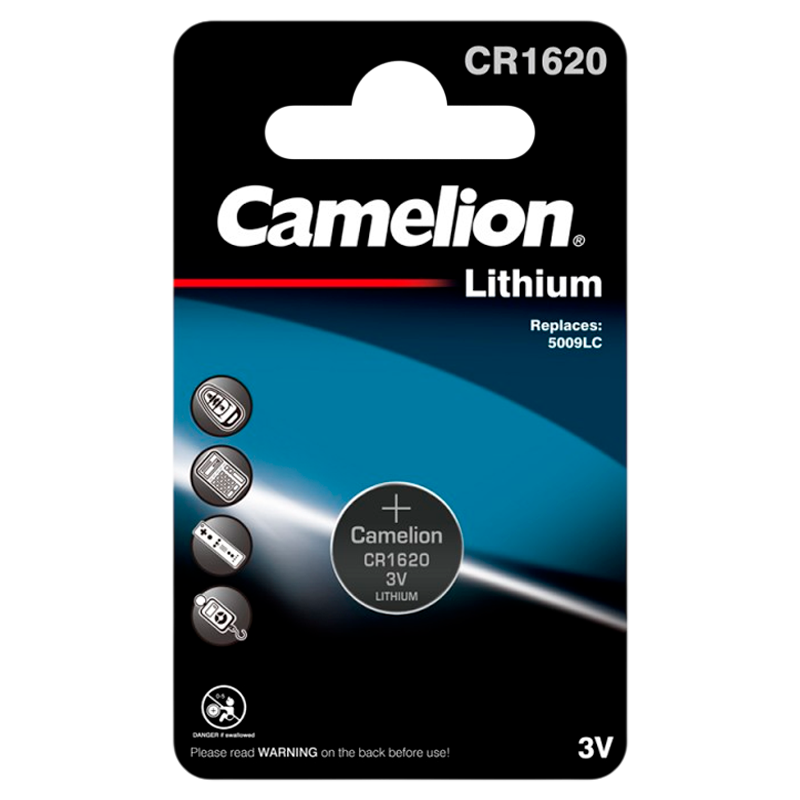 Батарейка Camelion CR1620 BL1 Lithium 3V (1/10/1800)