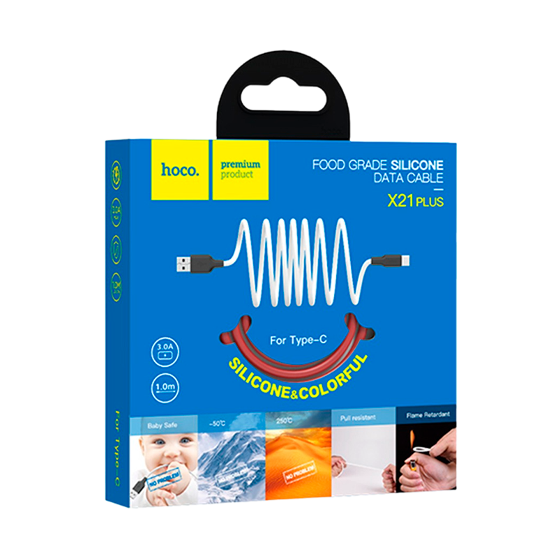 Кабель HOCO X21 Plus USB (m)-Type-C (m) 1.0м 3.0A силикон черный красный (1/28/168)