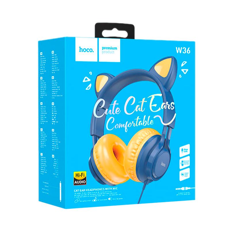 Наушники полноразмерные HOCO W36 Cat ear с микр. синий (1/30)