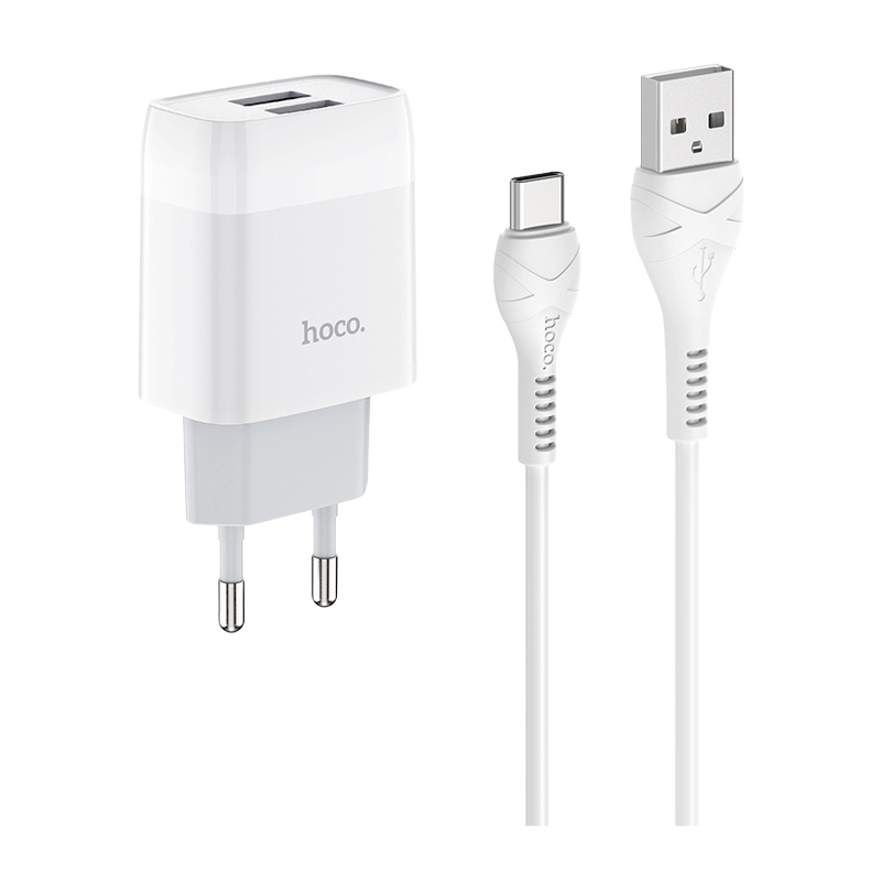 Сетевое З/У HOCO C73A 2USB 2.1A с кабелем Type-C белый (1/30/180)