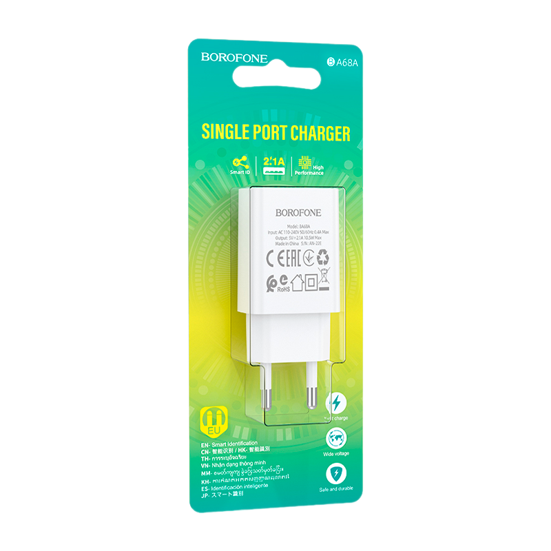 Сетевое З/У Borofone BA68A 1USB 2.1A белый (1/79/316)