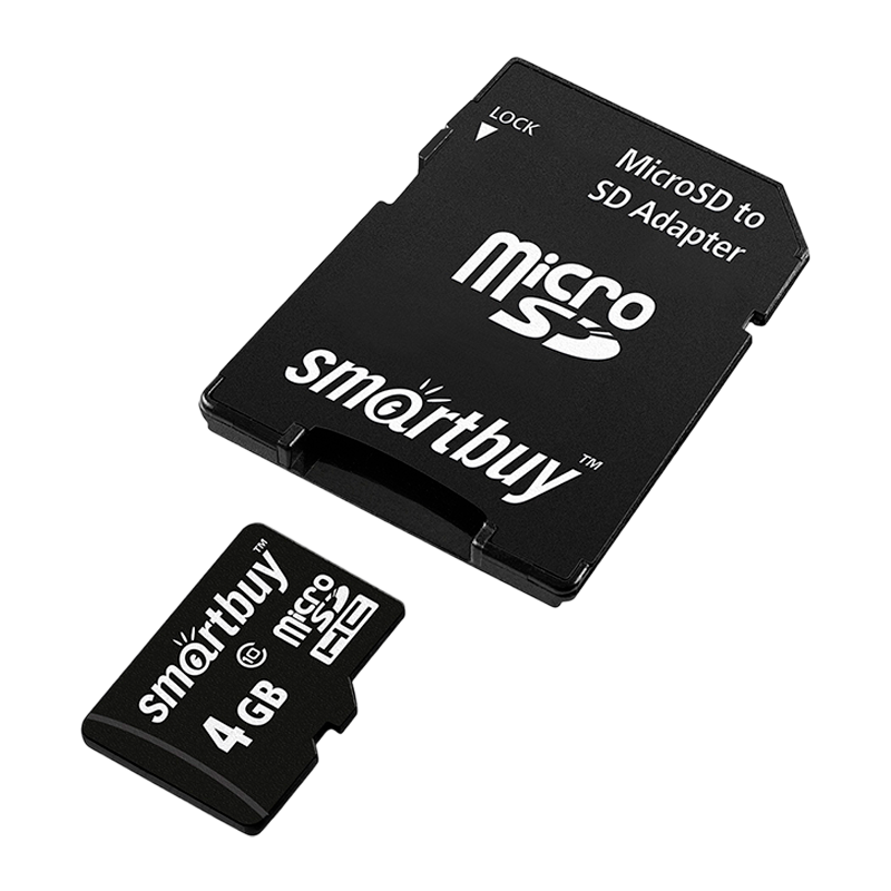Карта памяти microSD Smartbuy 4GB Class10 10 МБ/сек с адаптером