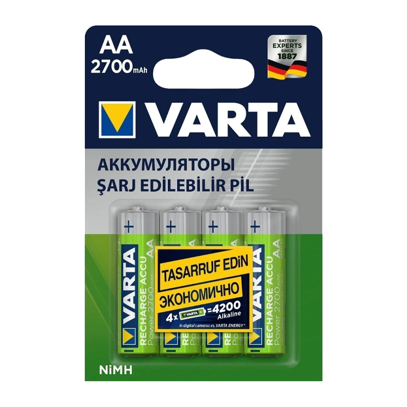 Аккумулятор бытовой Varta HR6 AA BL4 NI-MH 2700mAh (4/40/400)