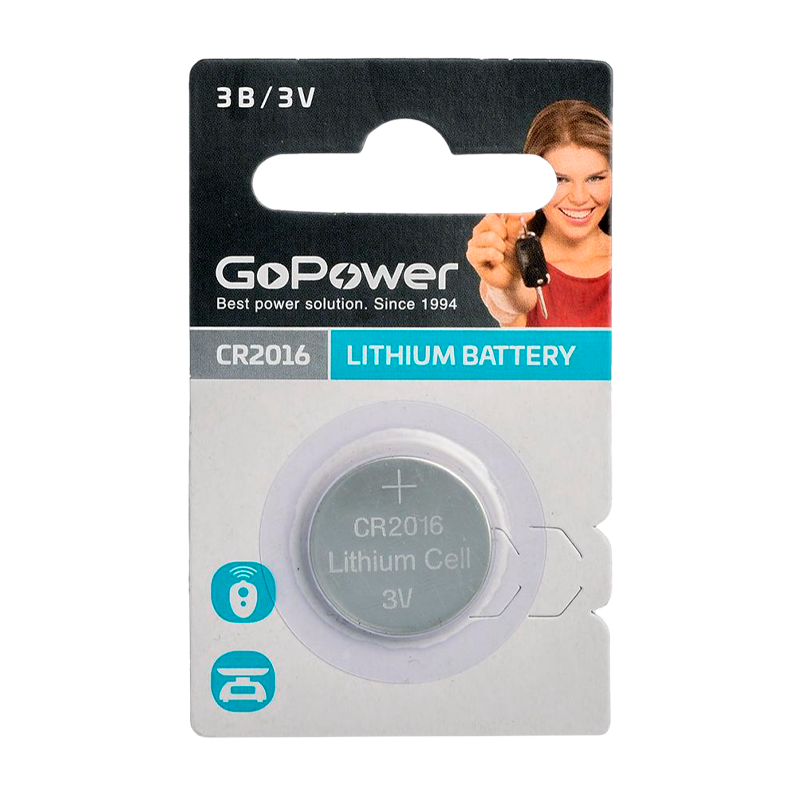 Батарейка GoPower CR2016 BL1 Lithium 3V (1/50/2000)