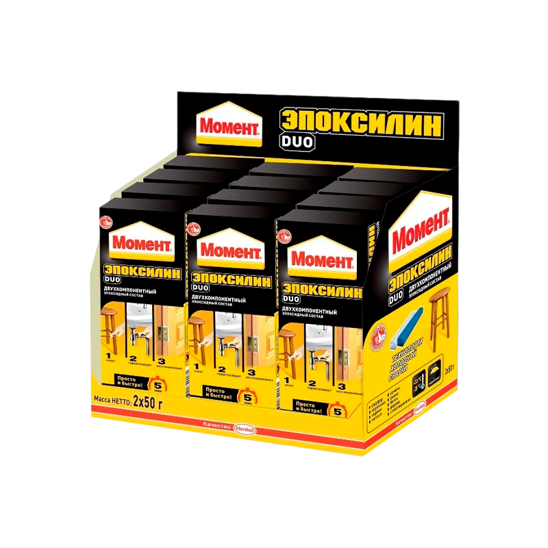 Клей Момент DUO эпоксидный 50г двухкомпонентный шоу-бокс (12/48)