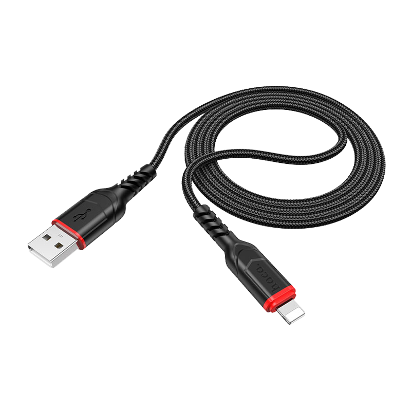 Кабель HOCO X59 USB (m)-Lightning (m) 1.0м 2.4A нейлон черный (1/30/300)