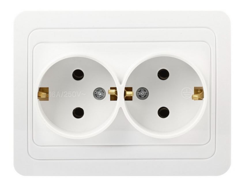 Розетка Smartbuy&nbsp;&nbsp;2-местная с заземлением 16А белая "Марс" (SBE-02w-16-S2-Z)