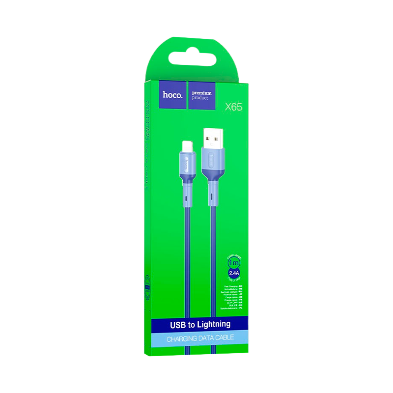 Кабель HOCO X65 USB (m)-Lightning (m) 1.0м 2.4A TPE синий (1/31/310)