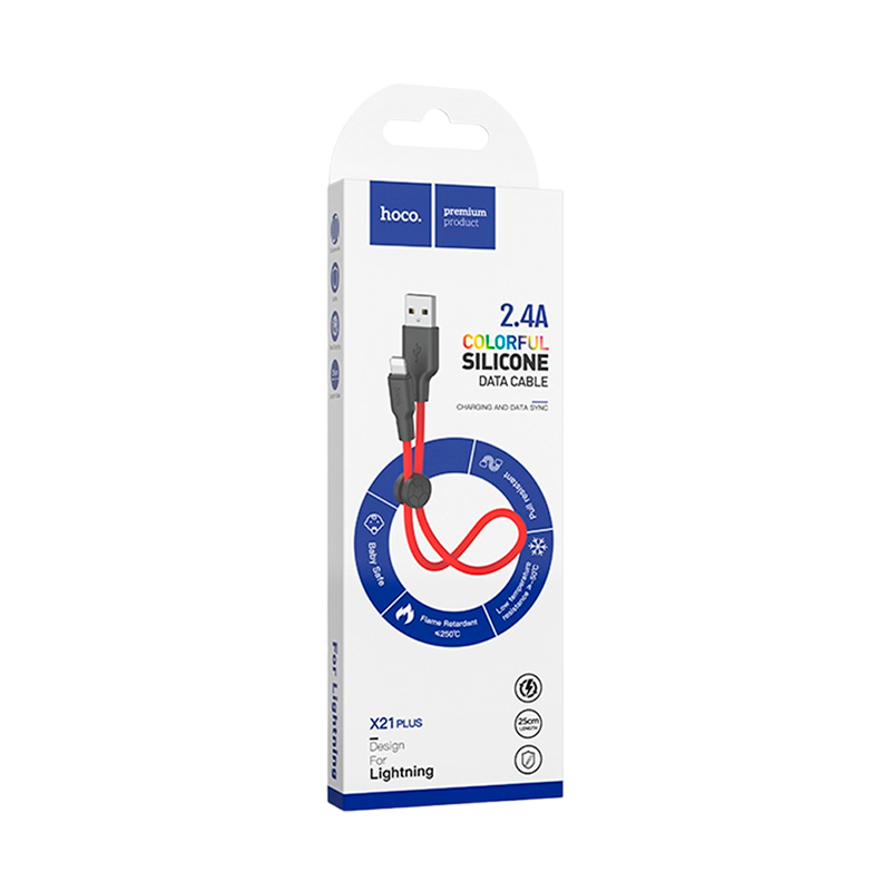 Кабель HOCO X21 Plus USB (m)-Lightning (m) 0.25м 2.4A силикон черный красный (1/30/300)