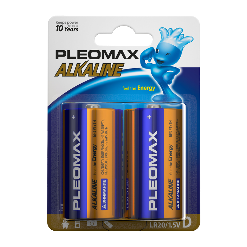 Батарейка Pleomax LR20 D BL2 Alkaline 1.5V (2/20/80/2880)