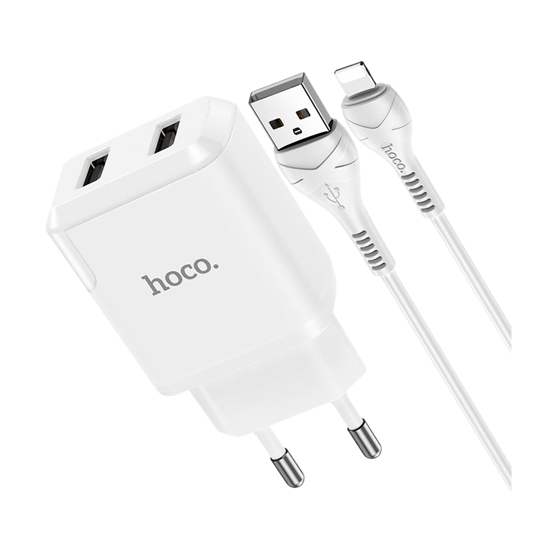 Сетевое З/У HOCO N7 2USB 2.1A с кабелем Lightning белый (1/12/120)
