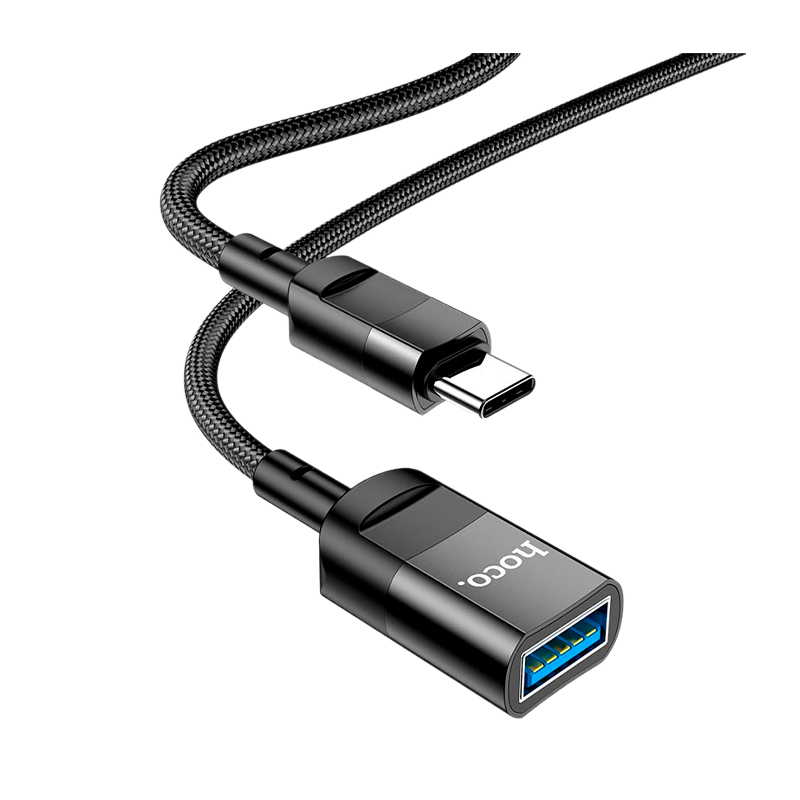 Переходник HOCO U107 USB (m)-Type-C (f) 0.1м нейлон черный (1/37/370)
