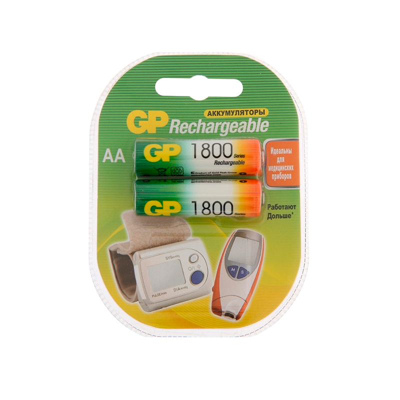 Аккумулятор бытовой GP HR6 AA BL2 NI-MH 1800mAh в пластиковой упаковке (2/20/200) R