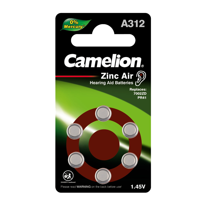 Батарейка Camelion ZA312 BL6 Zinc Air 1.45V 0%Hg (6/60/600/3000)