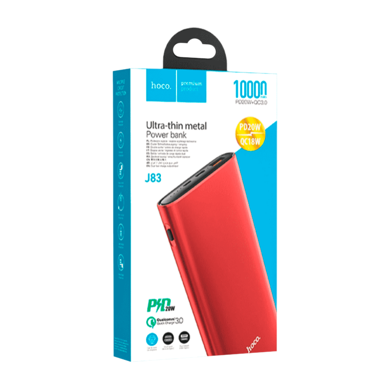 Внешний аккумулятор HOCO J83 10000mAh 3.0A 1USB/Type-C QC3.0 красный (1/24)