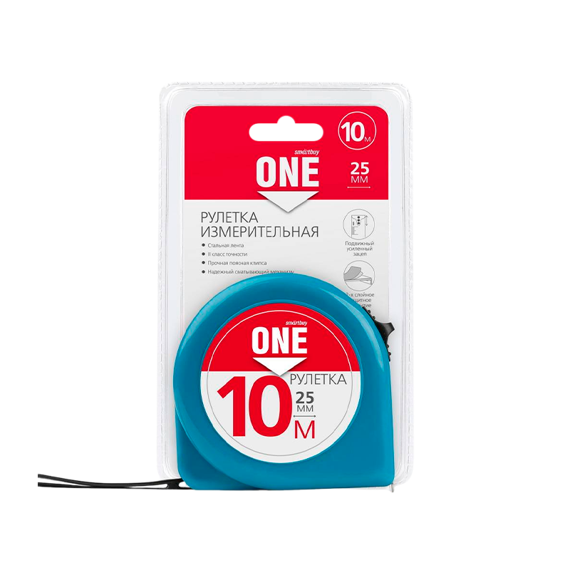 Рулетка измерительная Smartbuy ONE Tools 10м*25мм пластик фиксатор голубой (1/48)