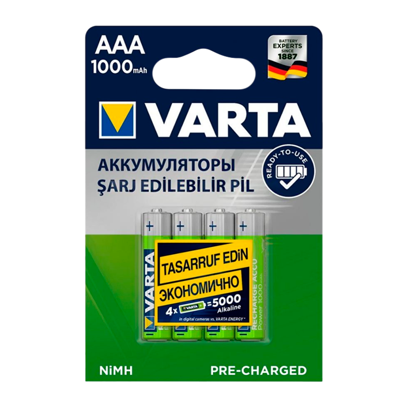 Аккумулятор предзаряженный RTU Varta HR03 AAA BL4 NI-MH 1000mAh (4/40/200)