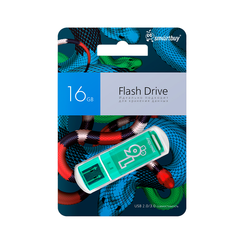 Флеш-накопитель Smartbuy Glossy Snake Edition 16GB USB2.0 пластик зеленый