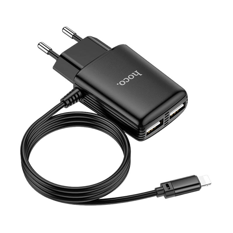 Сетевое З/У HOCO C82A 2USB 2.4A с кабелем Lightning черный (1/13/130)