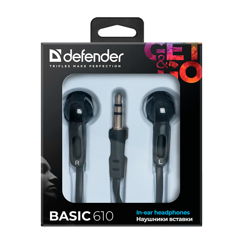 Наушники внутриканальные Defender 610 Basic черный (1/50)