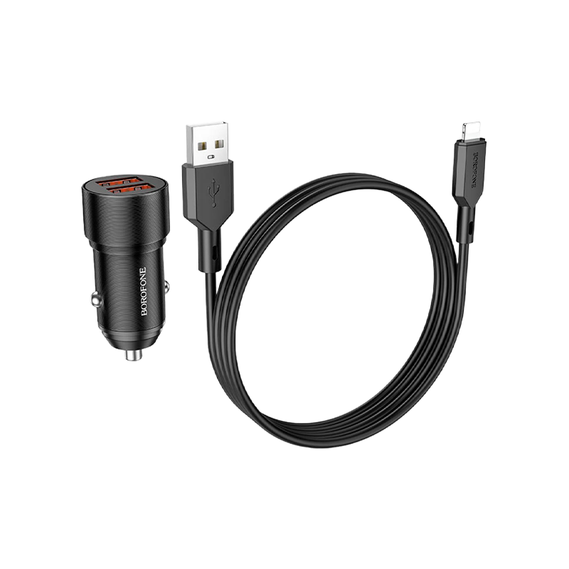 Автомобильное З/У Borofone BZ19B 2USB 18W с кабелем microUSB черный (1/94/376)
