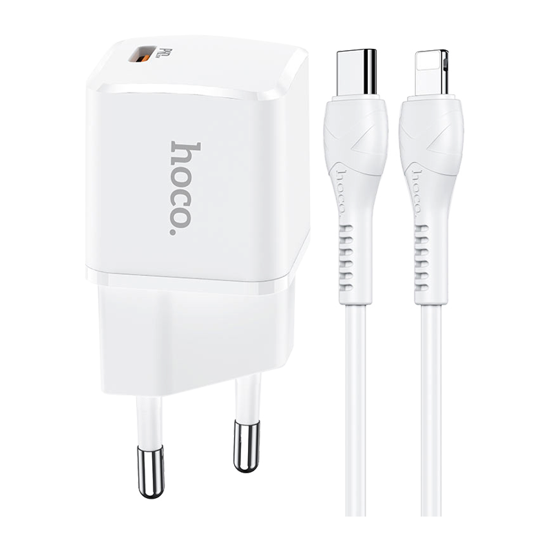 Сетевое З/У HOCO N10 Type-C 20W PD3.0 с кабелем Type-C-Lightning белый (1/12/120)