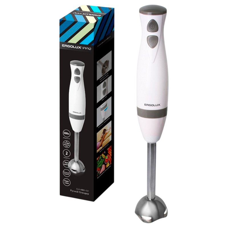 Блендер Ergolux ELX-HB02-C31 500W 2 скорости белый (1/18)