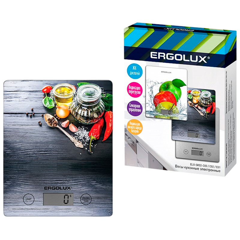 Весы кухонные Ergolux ELX-SK02-C02 электронные 5кг ассорти (1/20)