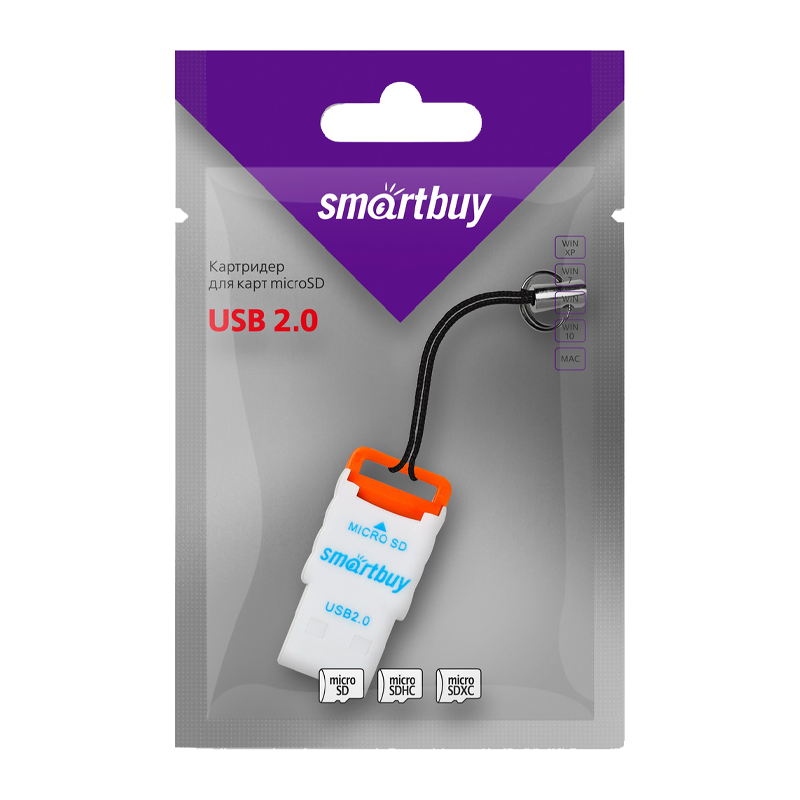 Картридер Smartbuy 707 USB2.0 microSD оранжевый (1/20)