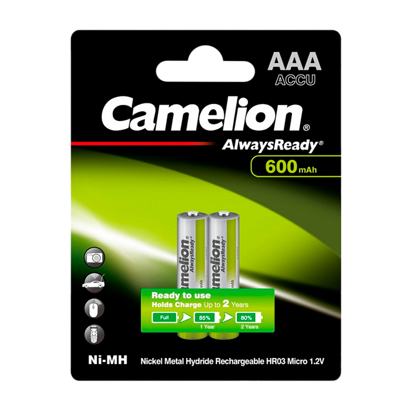 Аккумулятор предзаряженный RTU Camelion HR03 AAA BL2 NI-MH Always Ready 600mAh (2/24/480)