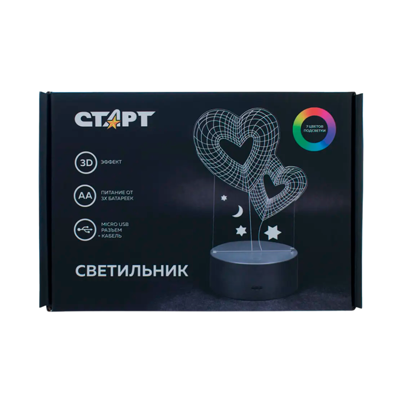 Светильник настольный Старт "3D Сердце" 2W 220V на основании сенс. черный