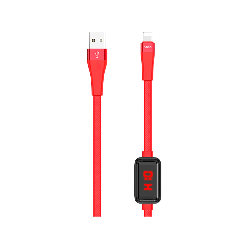 Кабель HOCO S4 USB (m)-Lightning (m) 1.2м 2.4A TPE дисплей красный (1/18/180)