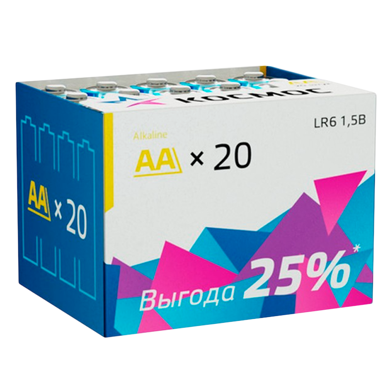 *Батарейка Космос LR6 AA BOX20 Alkaline 1.5V (20/640) 