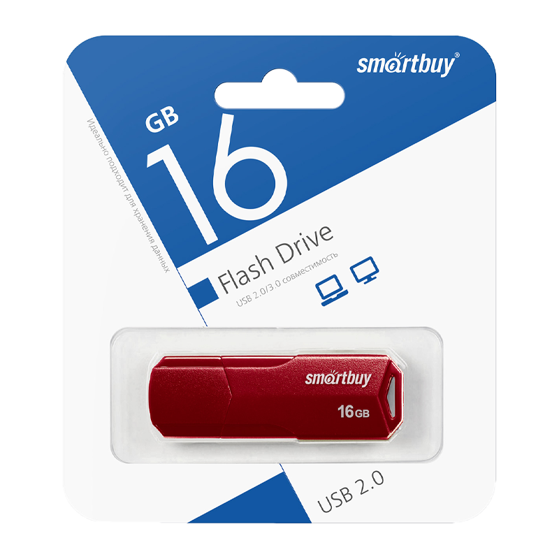 Флеш-накопитель Smartbuy Clue 16GB USB2.0 пластик бургунди