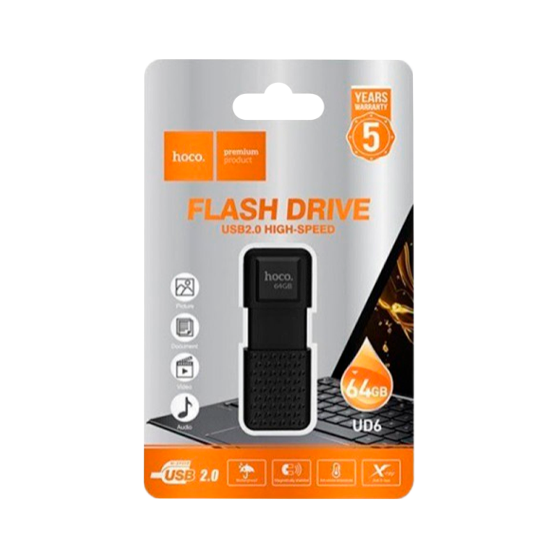 Флеш-накопитель HOCO UD6 64GB USB2.0 пластик черный (1/30/240)