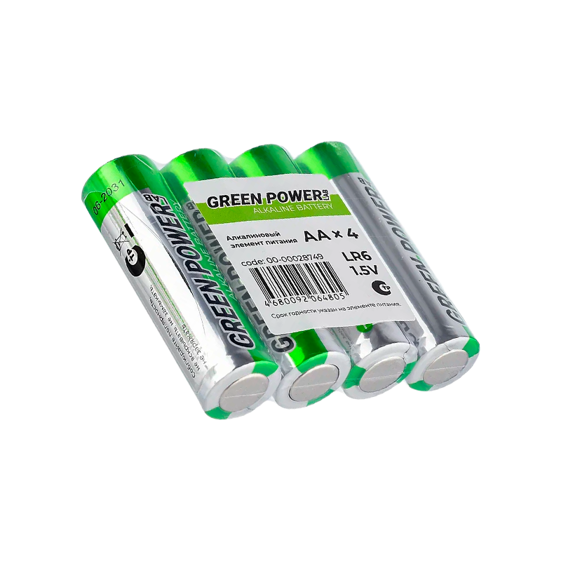 Батарейка GREEN POWERlab LR6 AA Shrink 4 Alkaline 1.5V (4/40/1000)