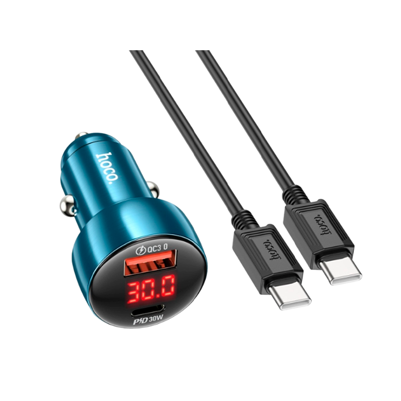 Автомобильное З/У HOCO Z50 1USB/Type-C 48W с кабелем Type-C-Lightning синий (1/12/120)