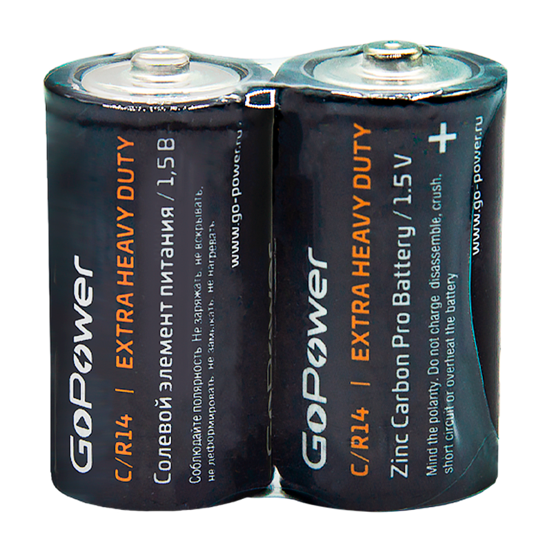 Батарейка GoPower R14 C Shrink 2 Heavy Duty 1.5V (2/24/288)