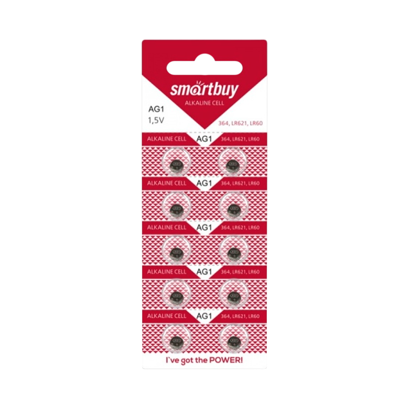 Батарейка Smartbuy G1/LR621/LR60/364A/164 BL10 Alkaline 1.5V (10/100/2000)