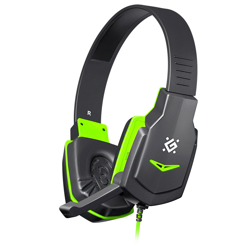 Наушники полноразмерные Defender G-320 Warhead с микр. игровые черный зеленый (1/20)