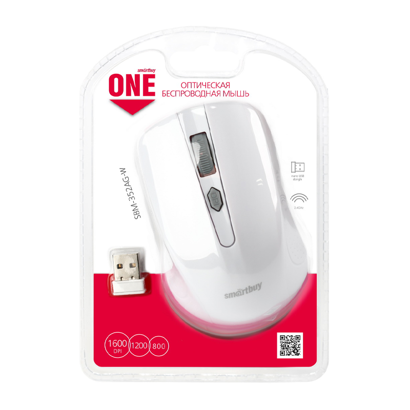 Мышь беспроводная Smartbuy 352AG ONE классическая USB белый (1/60)