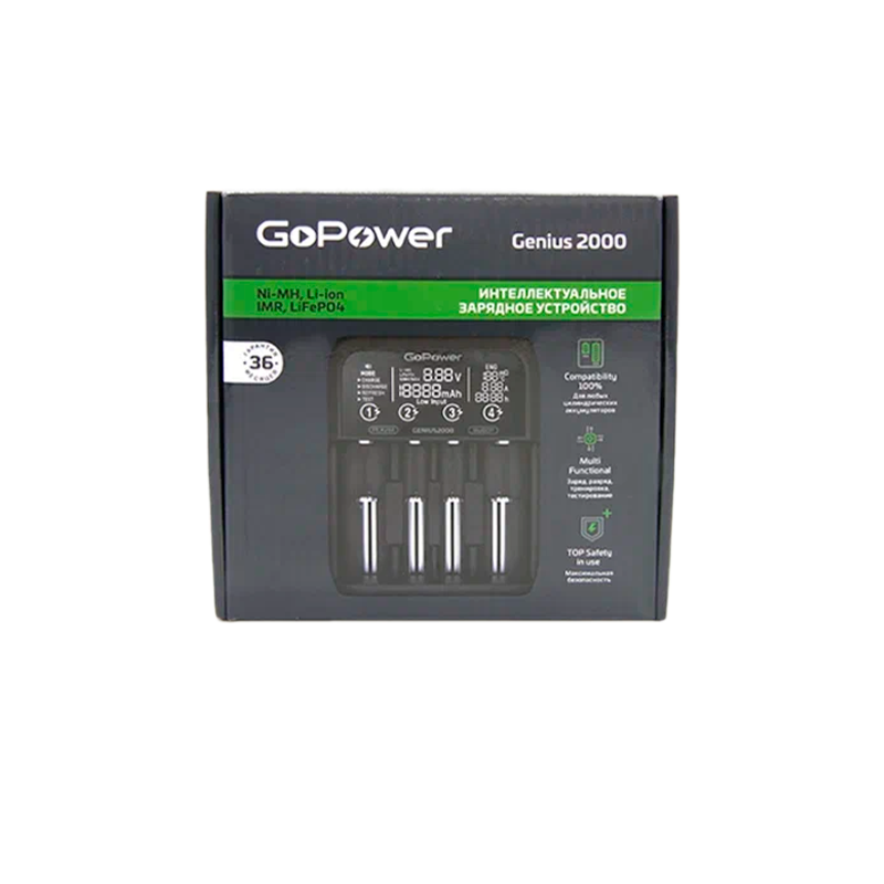 З/У для аккумуляторов GoPower Genius2000 Ni-MH/Ni-Cd/Li-ion/IMR/LiFePO4 4 слота (1/40)