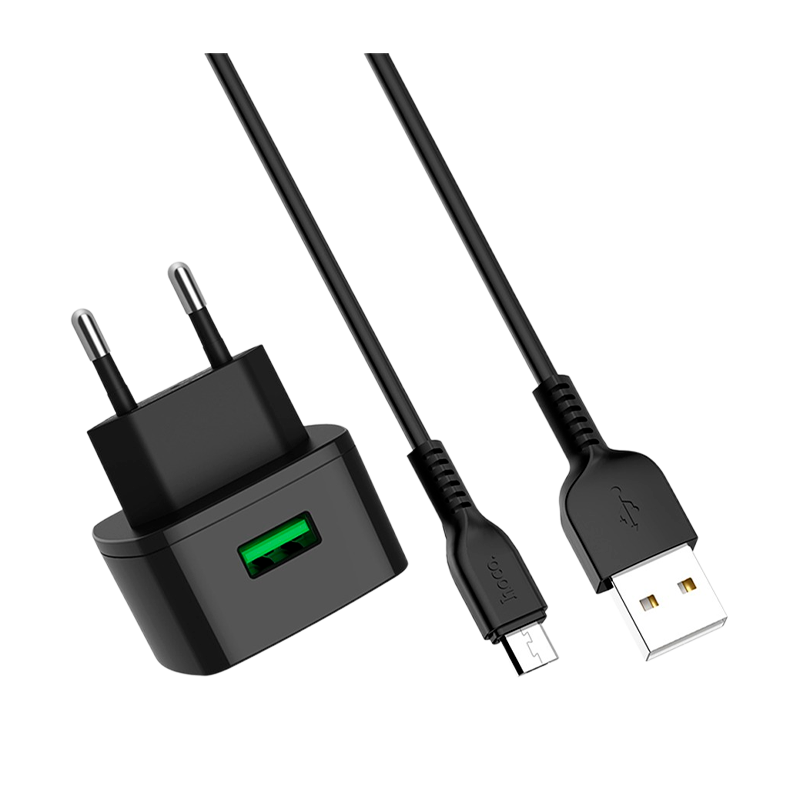 Сетевое З/У HOCO C70A 1USB 3.0A QC3.0 с кабелем Type-C черный (1/74)