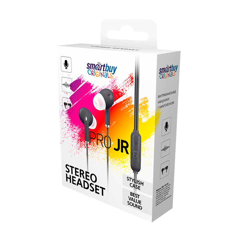 Наушники внутриканальные Smartbuy Pro JR с микр. черный в коробке (1/50)