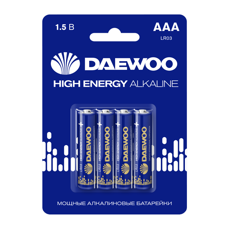 Батарейка Daewoo HIGH ENERGY LR03 AAA BL4 Alkaline 1.5V (4/40/960)
